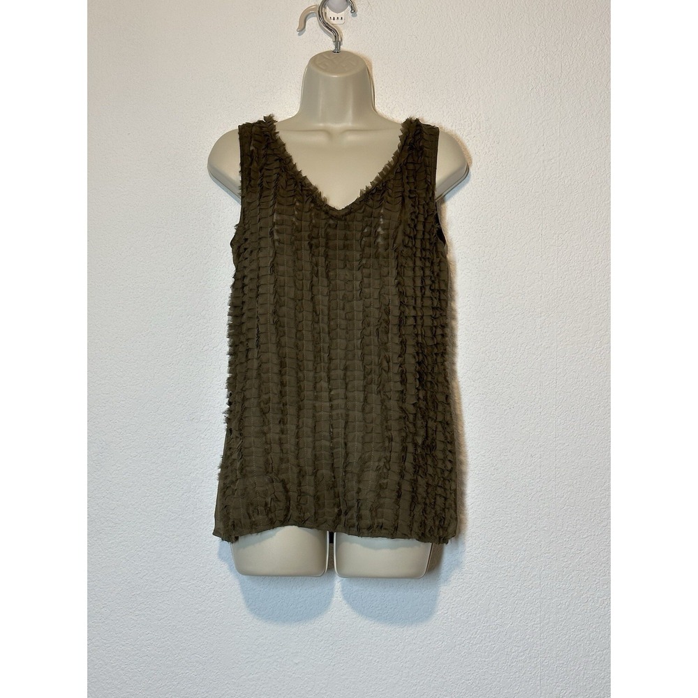 Sundance‎ Womens Size M 100% Silk Green Textured V Neck Sleeveless Blouse Top